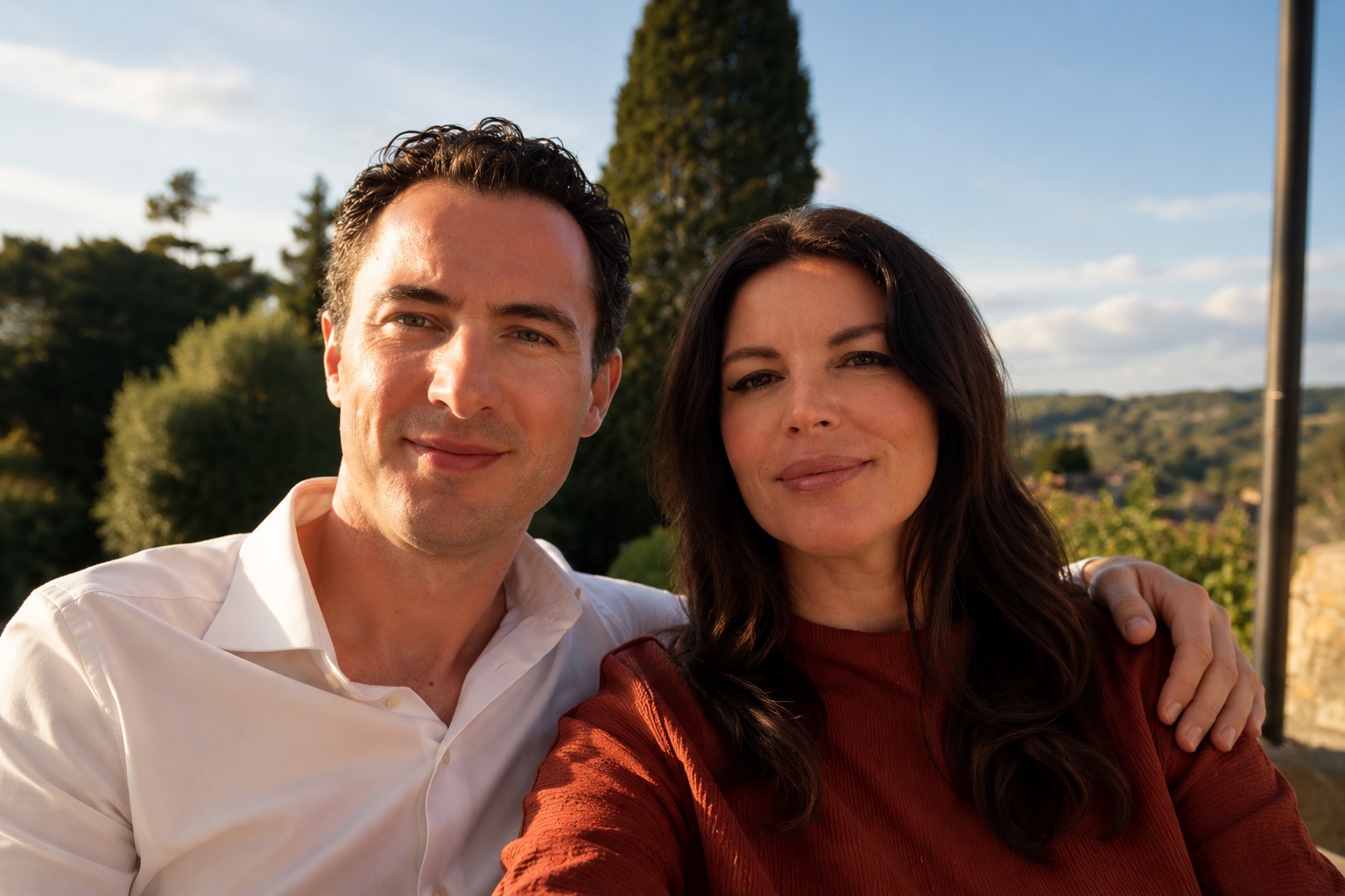 Kym and Fabio together in warm evening light